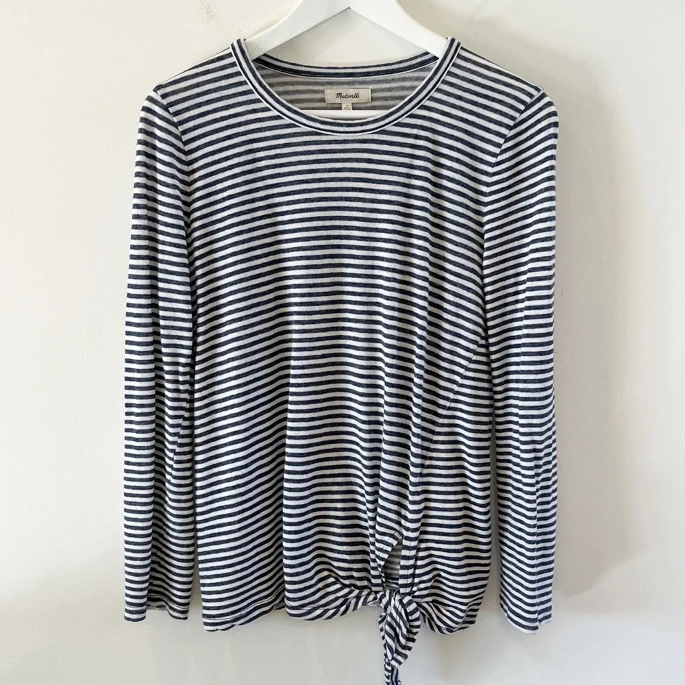 Madewell Soundcheck Side-Tie Gray Stripe Top Size Medium Women’s